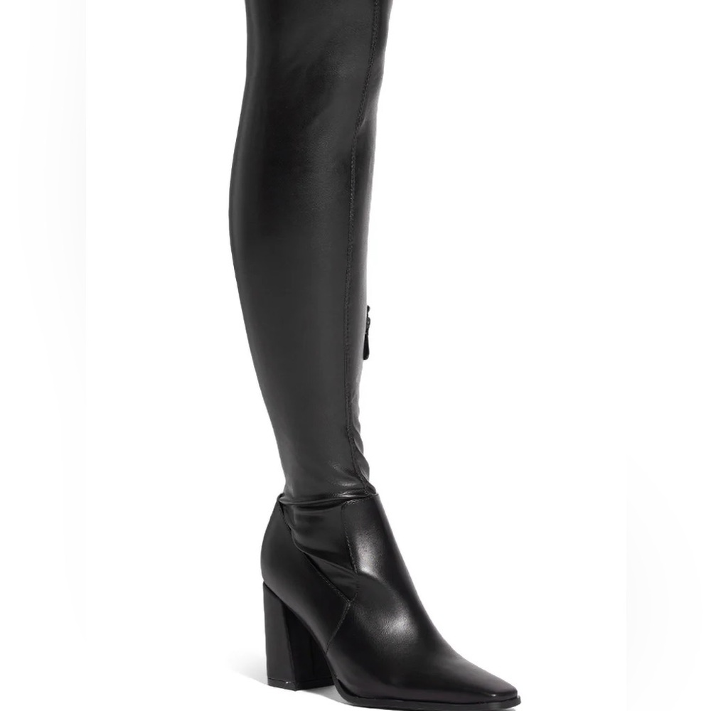 Azalea Wang Black Vegan Leather 4 Way Stretch Thigh High Boots - Picture 4 of 4